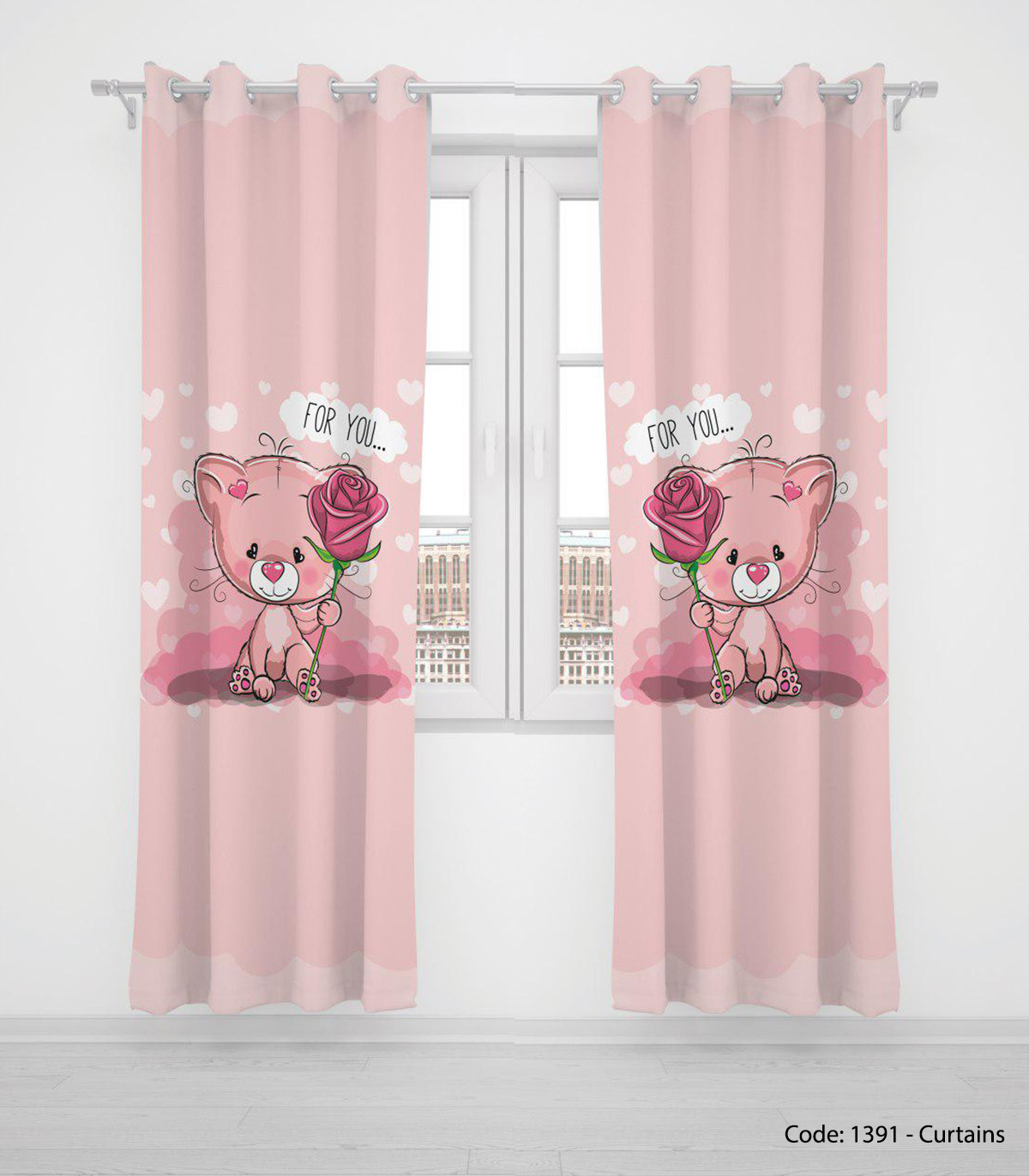 پرده دو تکه پانچی خرسی مدل FLOWER