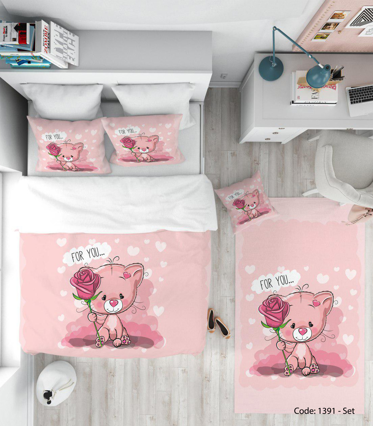 روتختی و ملحفه چاپی خرسی مدل FLOWER