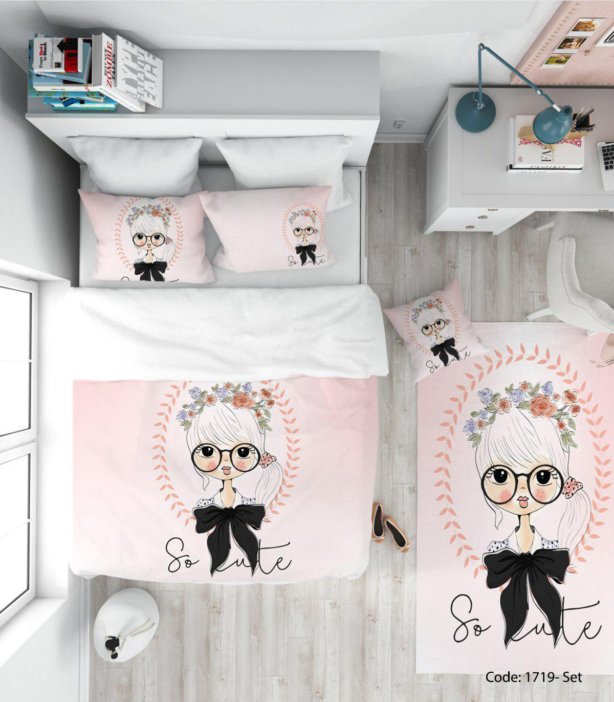 سرویس روتختی و ملحفه چاپی اتاق نوجوان دخترانه مدل SO CUTE 2