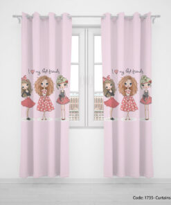 پرده دو تکه پانچی دخترانه اتاق نوجوان مدل BEST FRIENDS