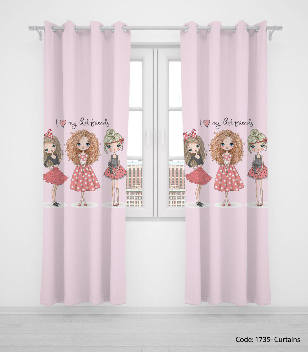 پرده دو تکه پانچی دخترانه اتاق نوجوان مدل BEST FRIENDS
