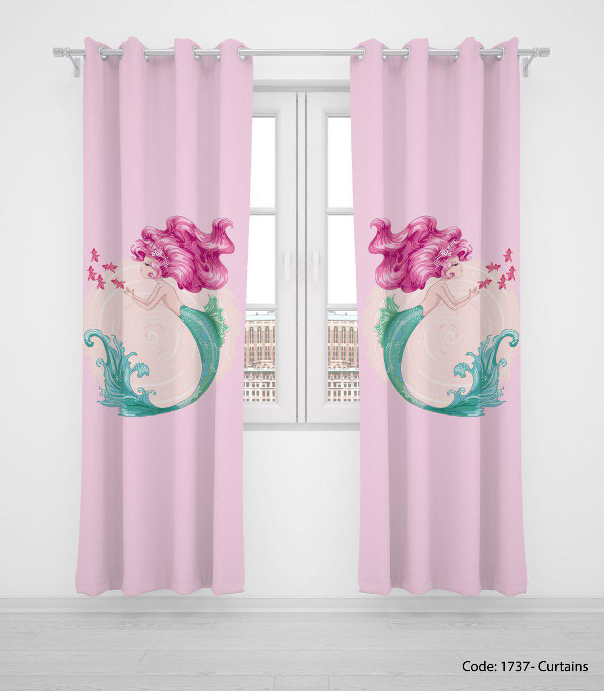 پرده دو تکه پانچی اتاق کودک مدل MERMAID