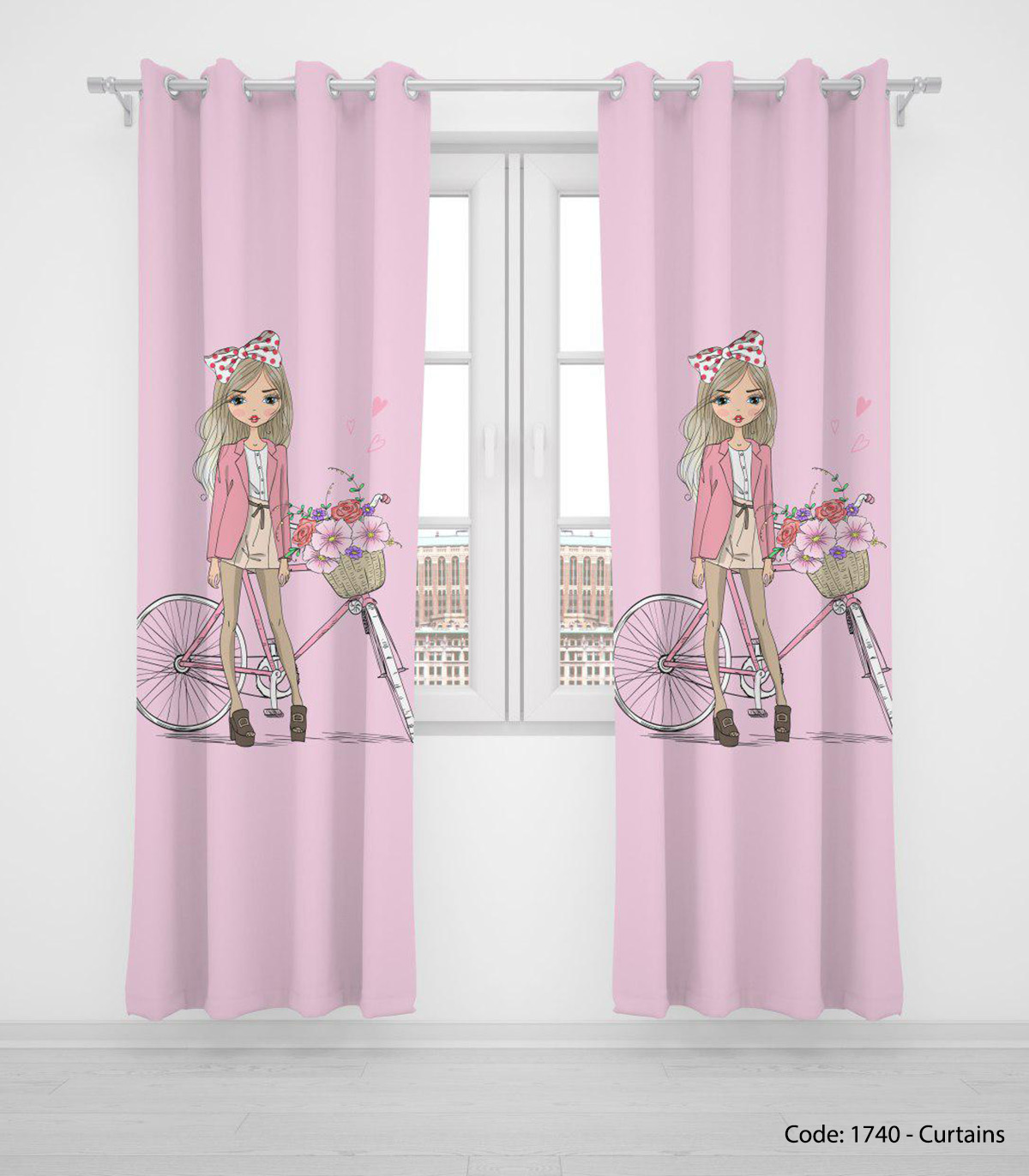 پرده پانچی دو تکه اتاق کودک مدل BICYCLE