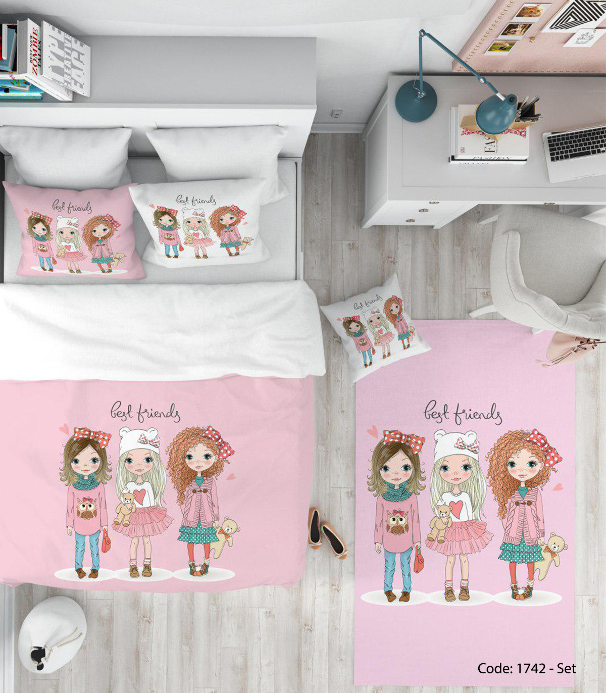 روتختی و ملحفه اتاق کودک دخترانه مدل CUTE CAT