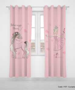 پرده دو تکه پانچی اتاق کودک دخترانه مدل UNICORN