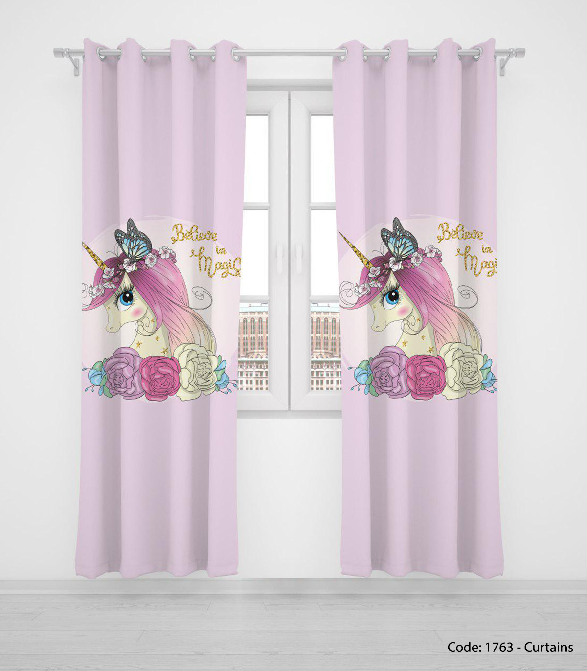 پرده پانچی دخترانه تک شاخ