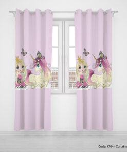 پرده پانچی دخترانه صورتی یونیکورن