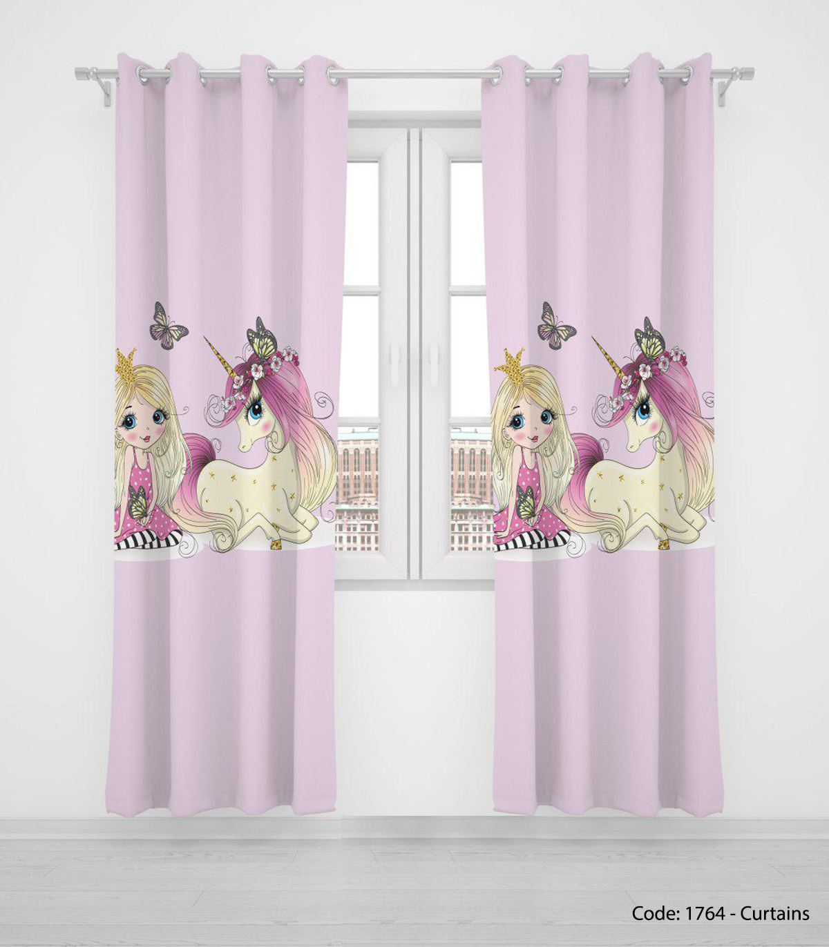 پرده پانچی دخترانه صورتی یونیکورن