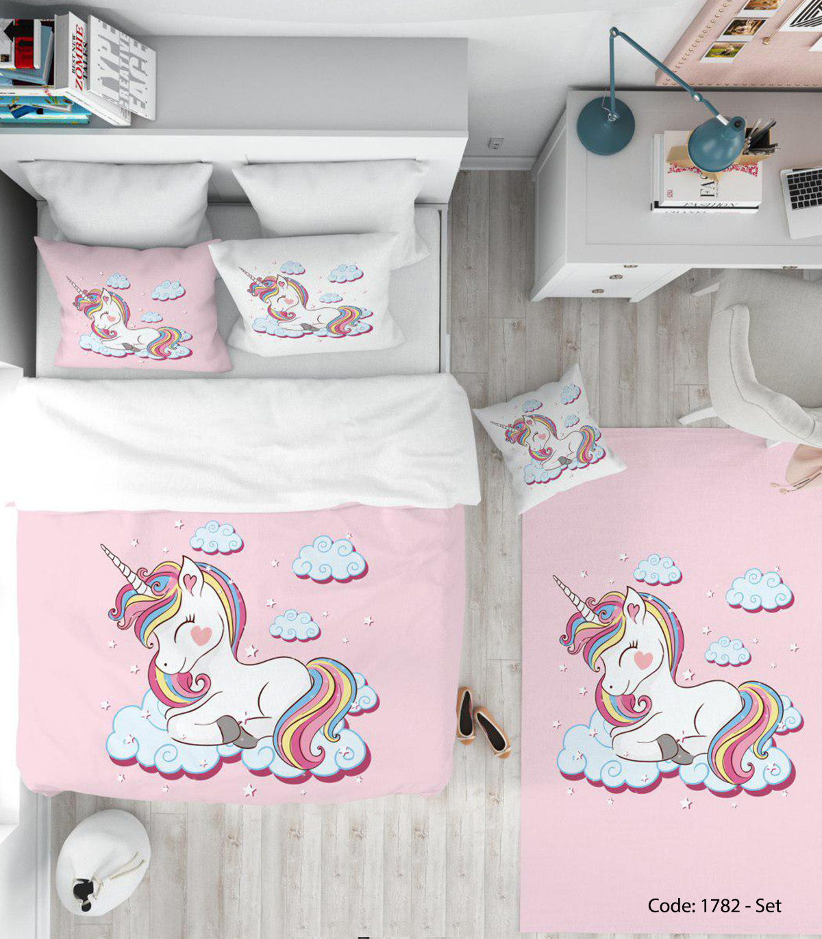 روتختی و ملحفه چاپی اتاق کودک مدل اسب تک شاخ