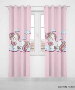 پرده دو تکه پانچی اتاق کودک مدل اسب تک شاخ