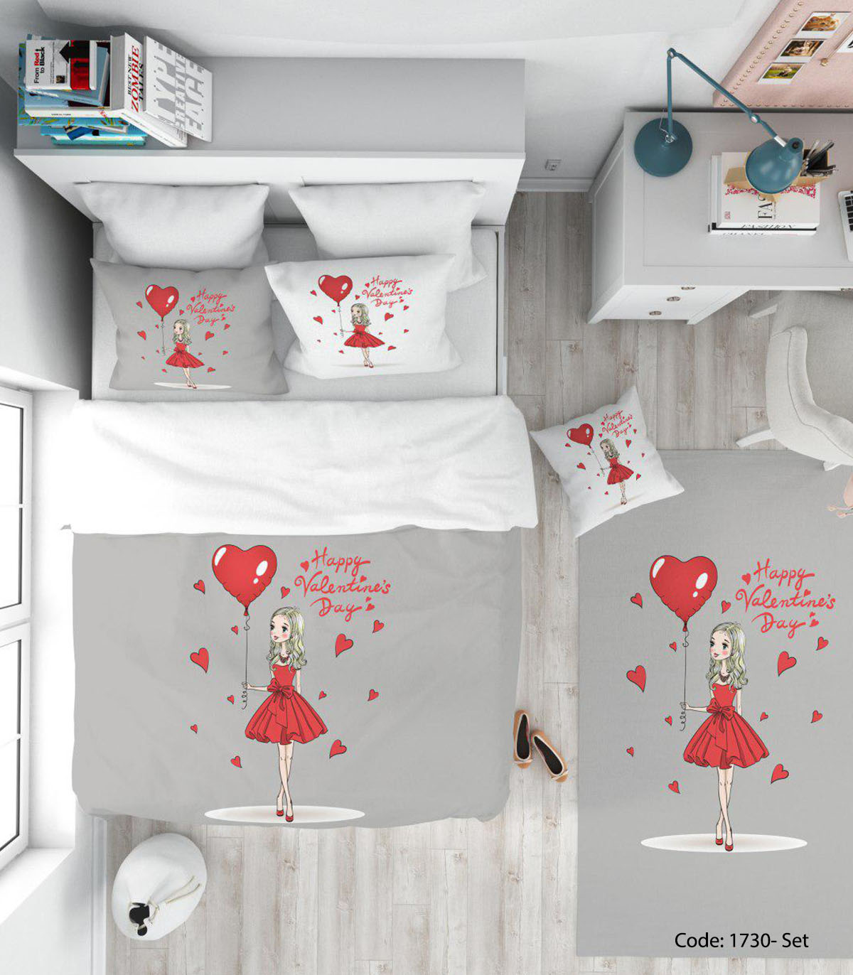 روتختی و ملحفه چاپی اتاق نوجوان مدل VALENTINE