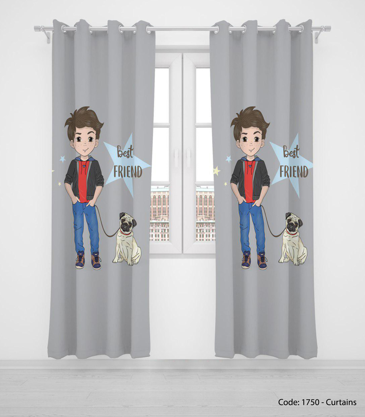 پرده پانچی دو تکه پسرانه مدل BEST FRINDS