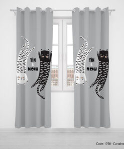 پرده دو تکه پانچی دخترانه و پسرانه مدل YIN AND MEOW