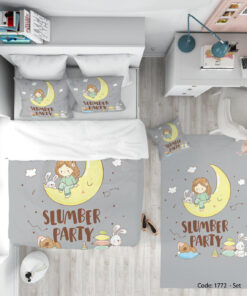 روتختی و ملحفه طوسی و زرد اتاق کودک مدل SLUMBER PARTY
