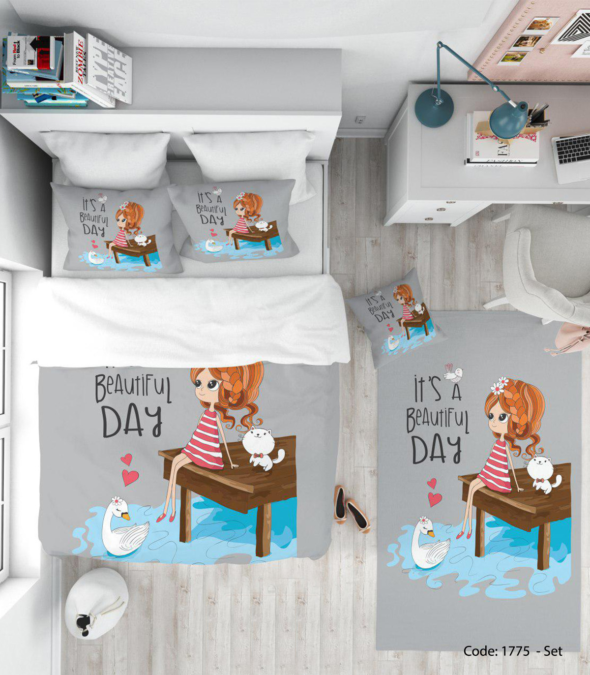 ست روتختی و ملحفه چاپی دخترانه مدل BEAUTIFUL