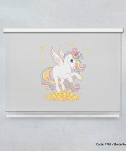 پرده شید بالارو اتاق کودک تک شاخ ستاره باران