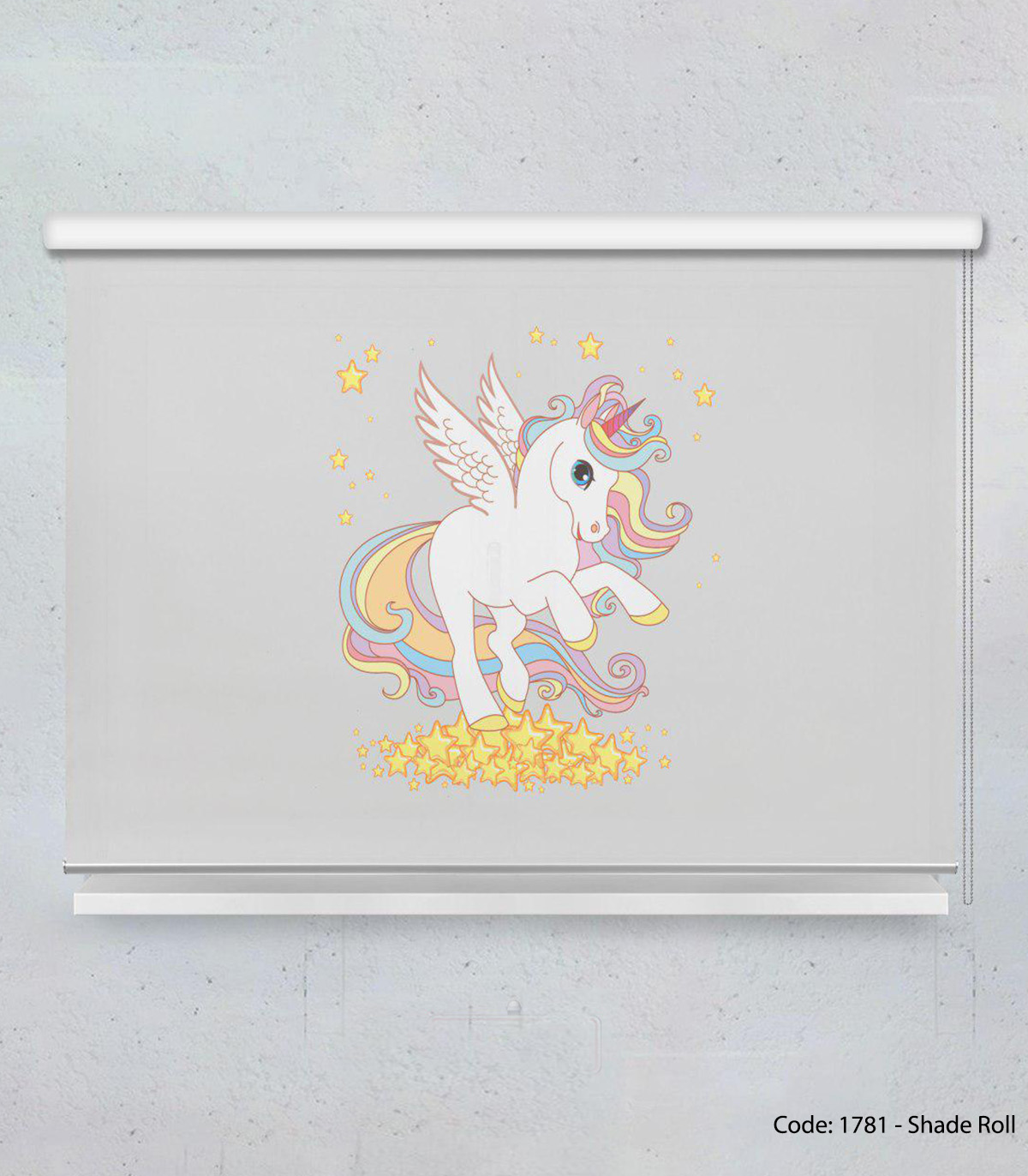 پرده شید بالارو اتاق کودک تک شاخ ستاره باران