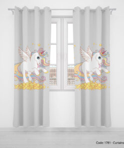 پرده دو تکه پانچی اتاق کودک تک شاخ ستاره باران