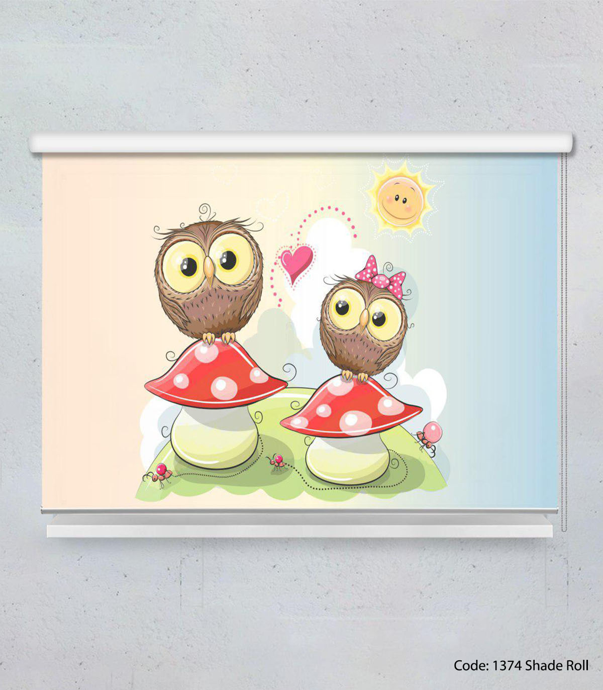 پرده شیدرول اتاق کودک مدل OWL AND MUSHROOM