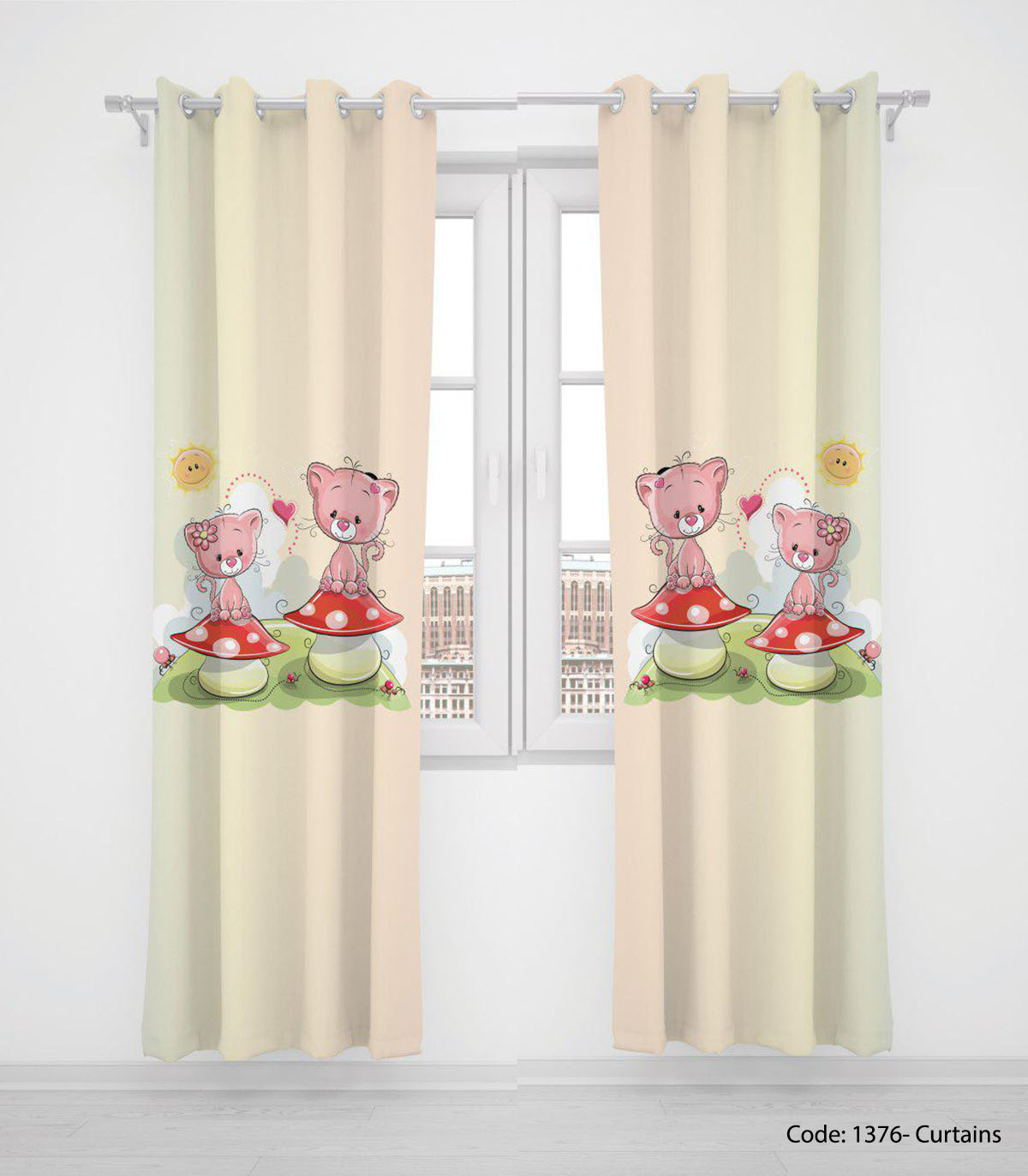 پرده دو تکه پانچی اتاق کودک مدل TEDDY