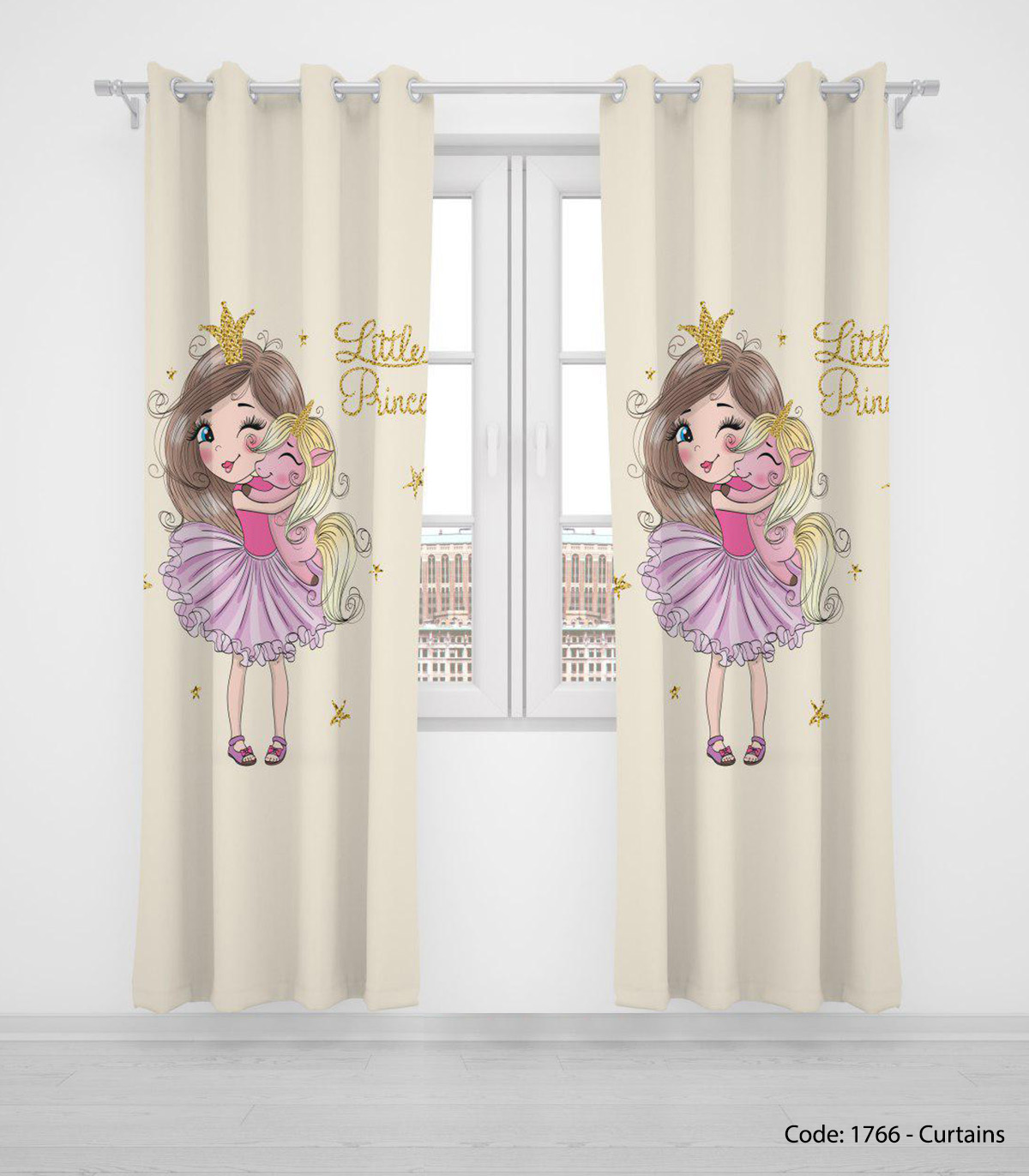 پرده دو تکه پانچی دخترانه مدل LOVELY PRINCESS