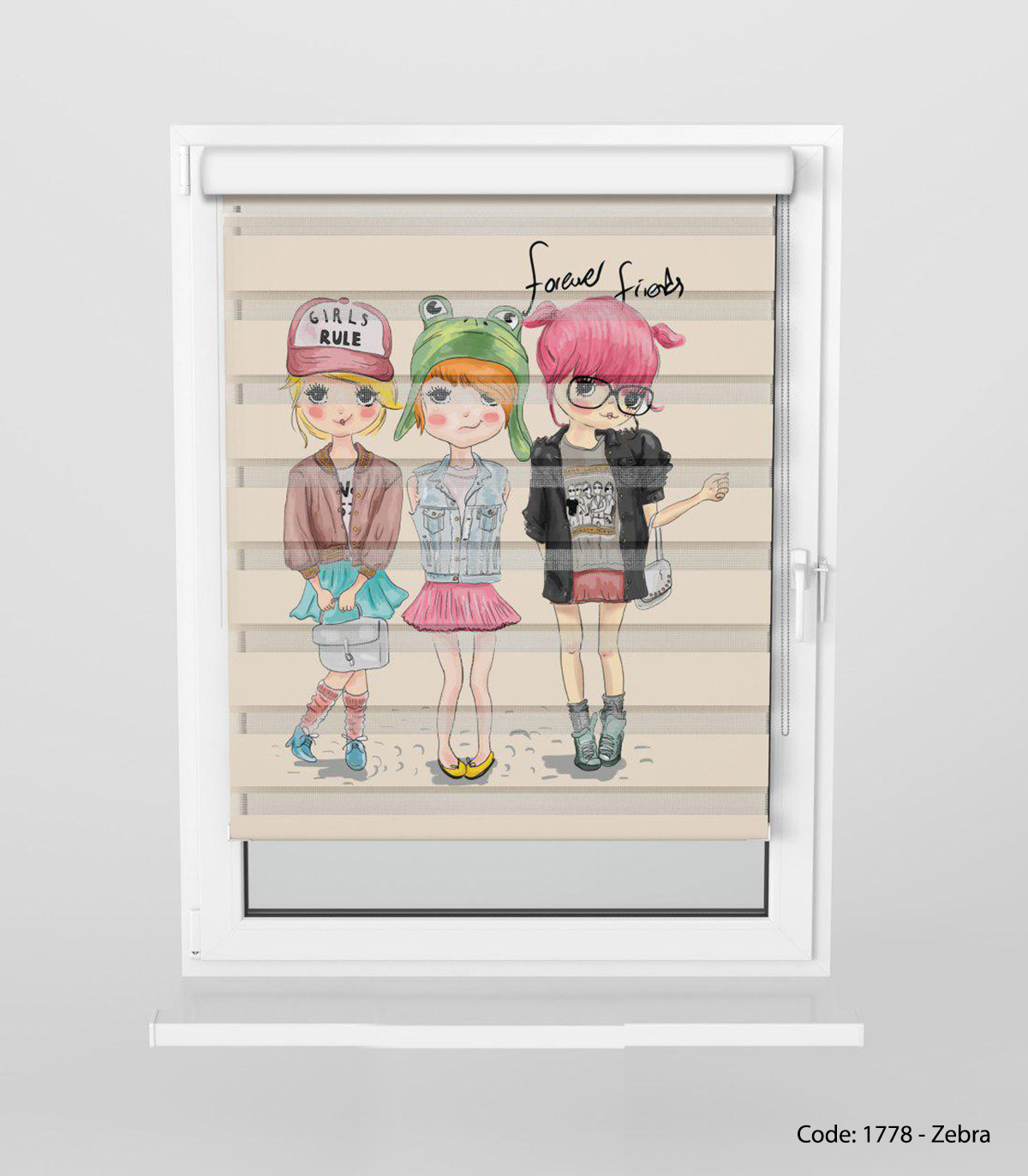 پرده زبرا دخترانه مناسب اتاق نوجوان مدل FOREVER FRIENDS