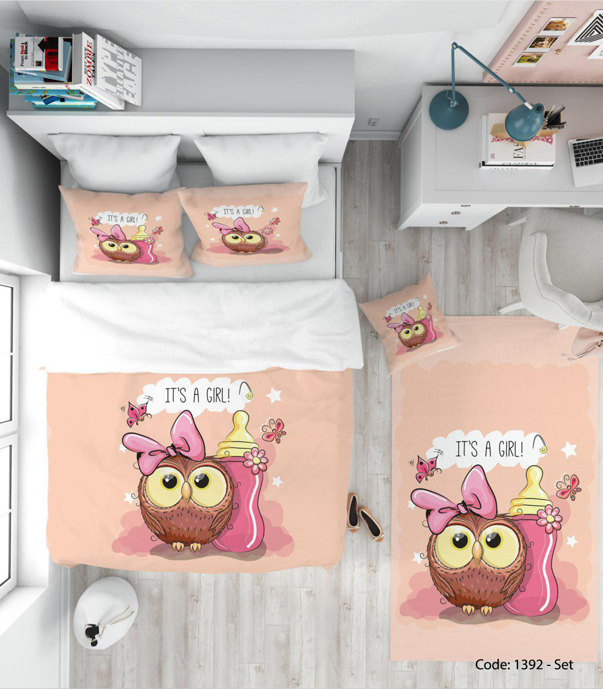 سرویس روتختی و ملحفه گلبهی دخترانه مدل ITS A GIRL