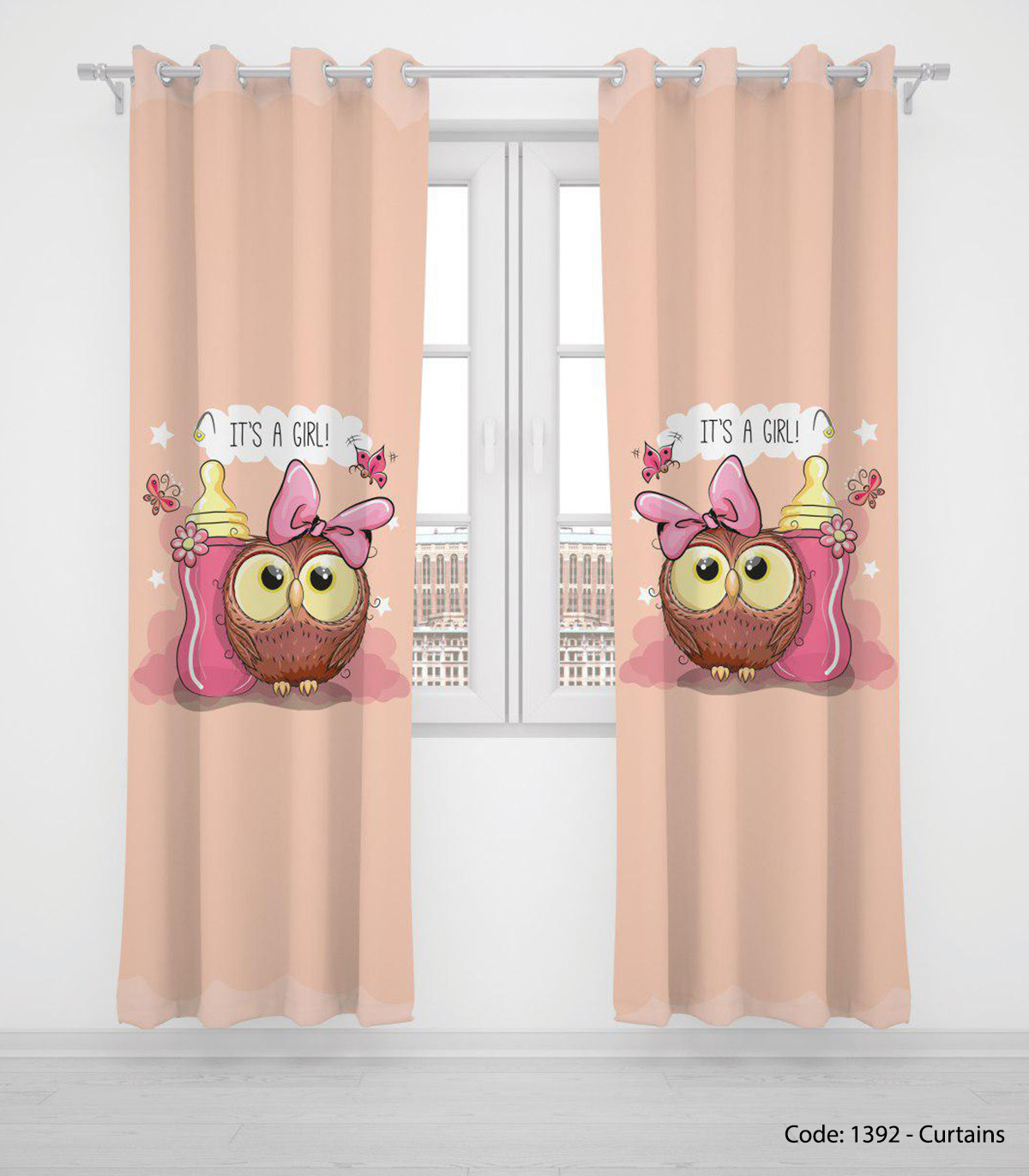 پرده پانچی دو تکه گلبهی دخترانه مدل ITS A GIRL