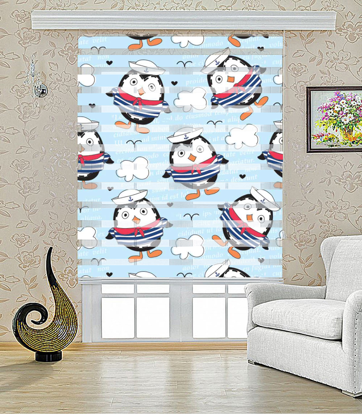 پرده زبرا طرح جغد ملوان مدل 1429