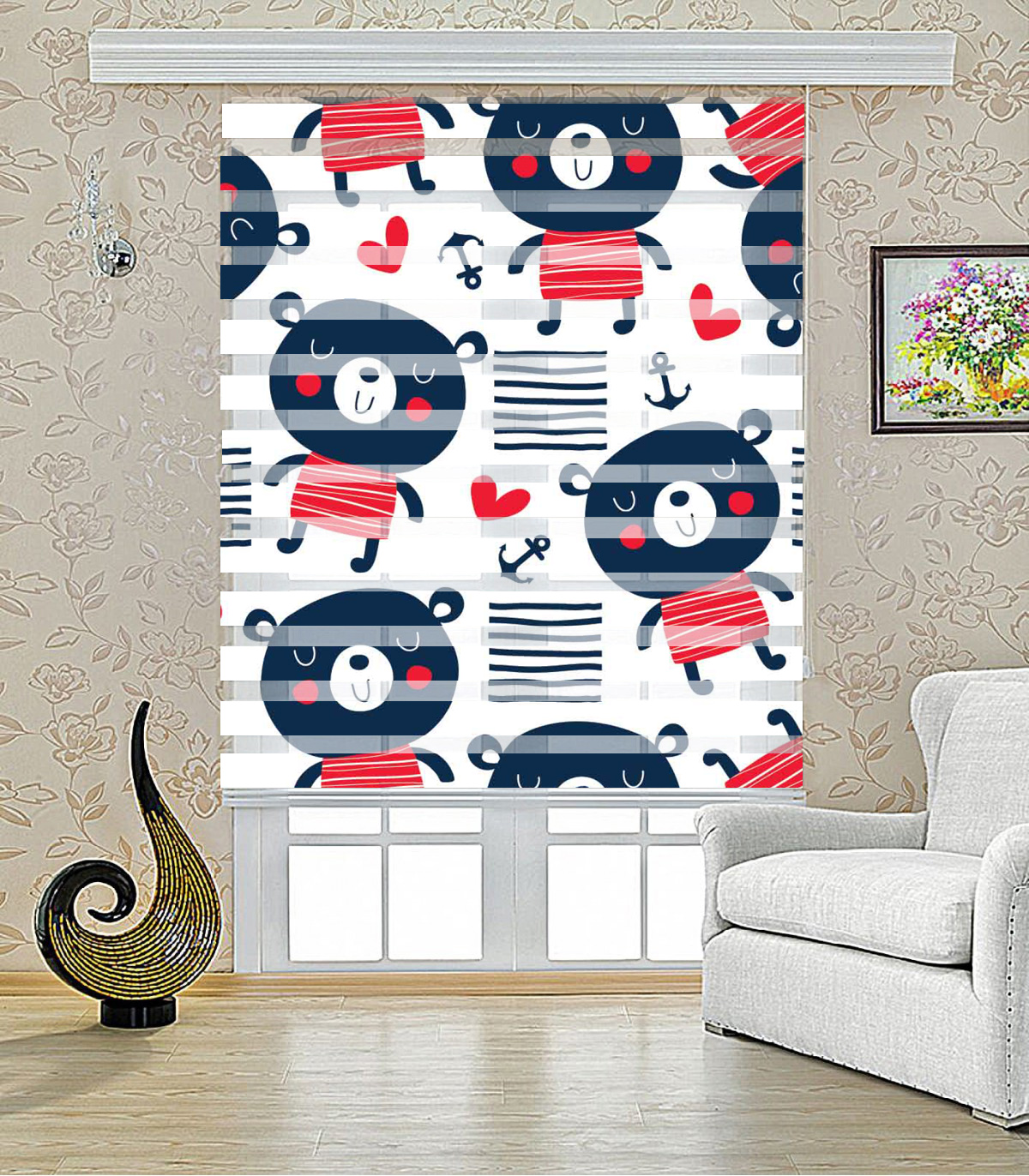 پرده کرکره ای زبرا طرح LOVELY BEAR مدل 1433