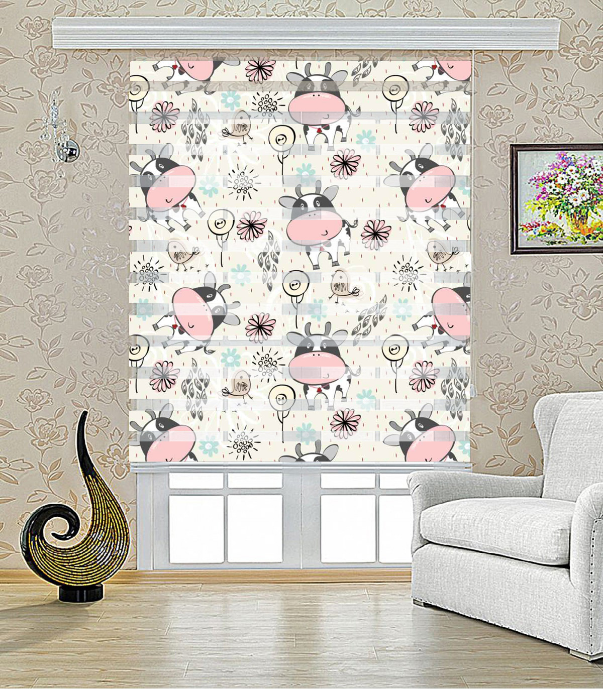 پرده کرکره ای زبرا طرح گاو مدل 1437