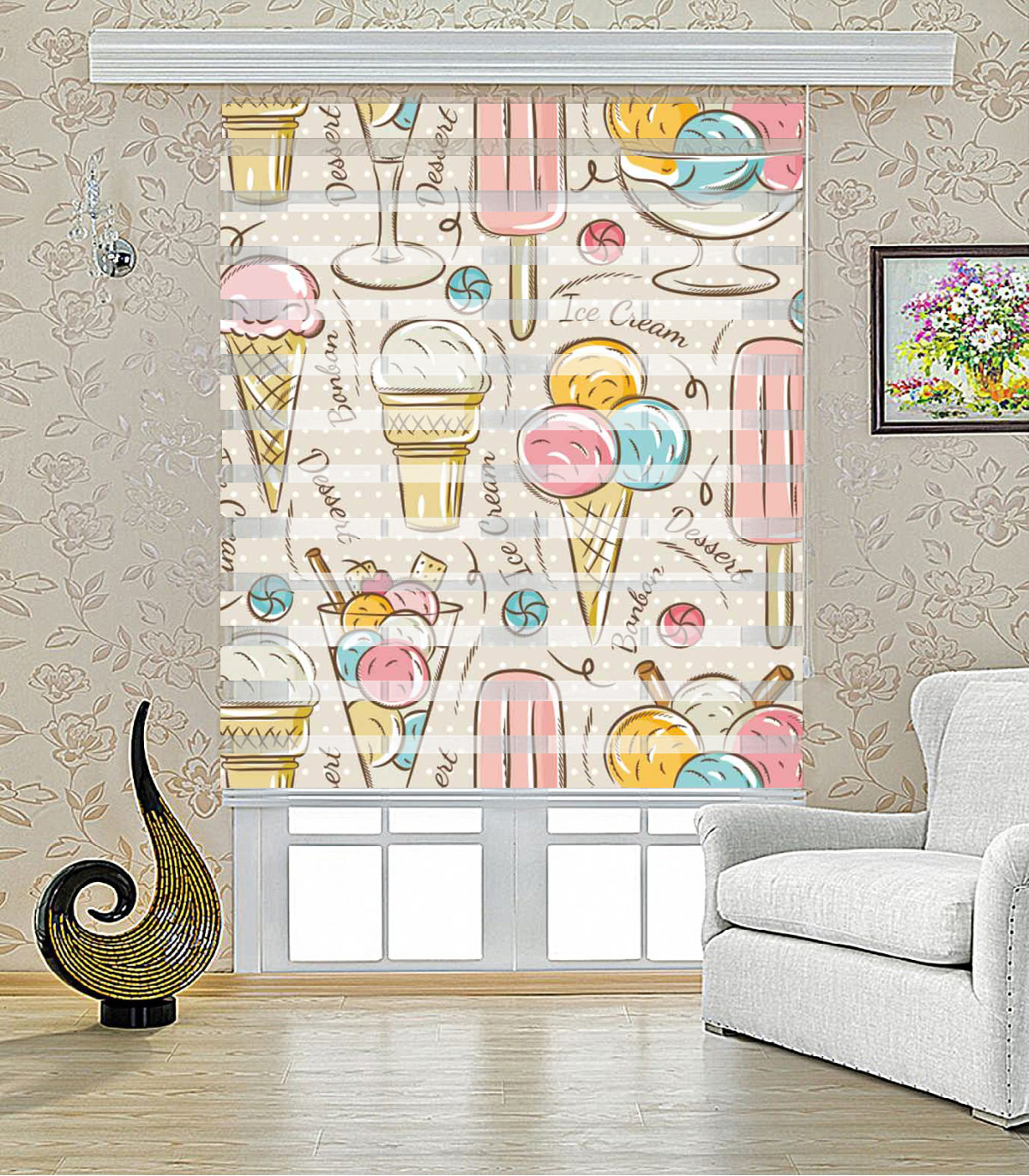 پرده زبرا طرح بستنی مدل 1602