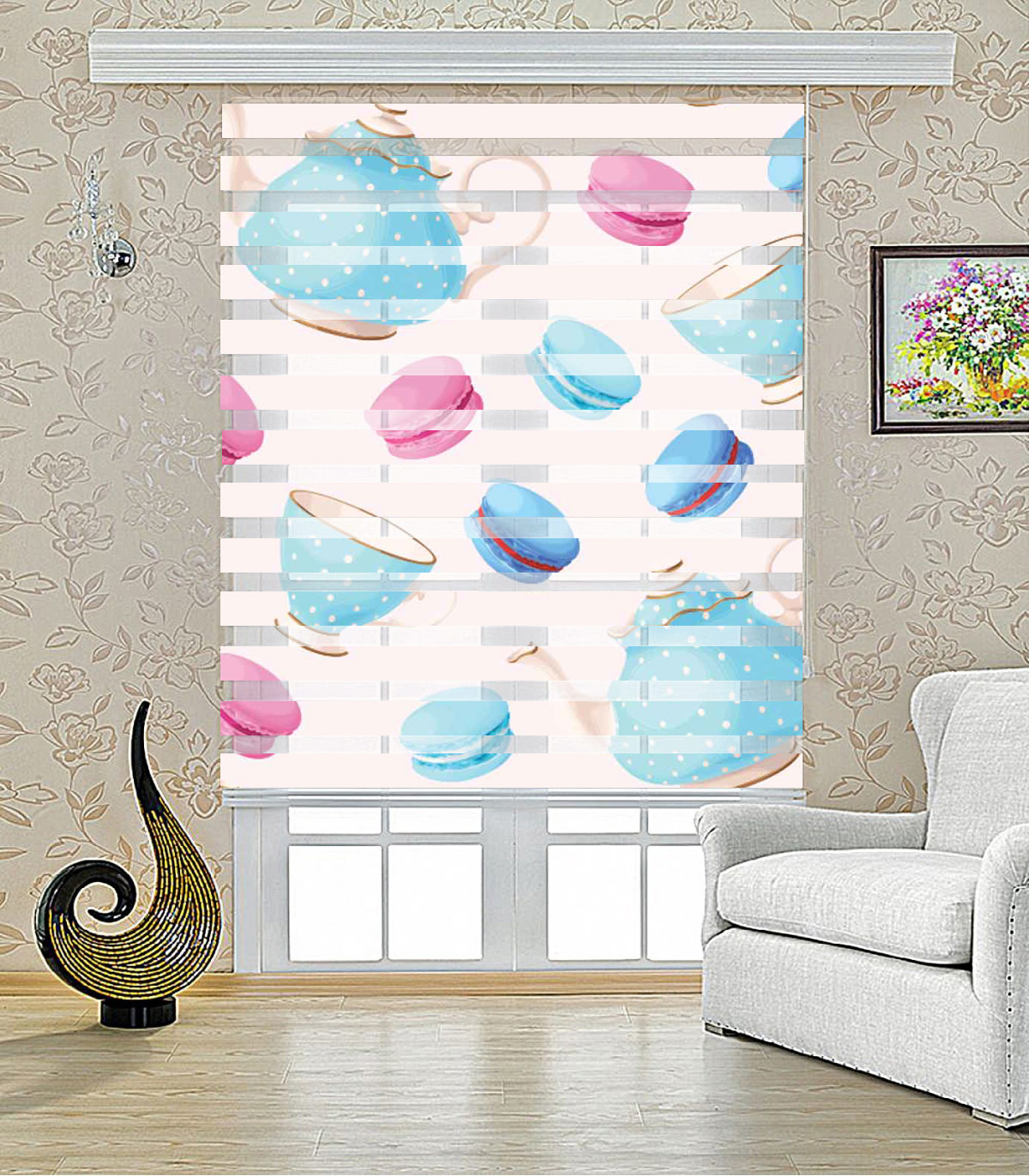 پرده آشپزخانه زبرا طرح صبحانه مدل 1603