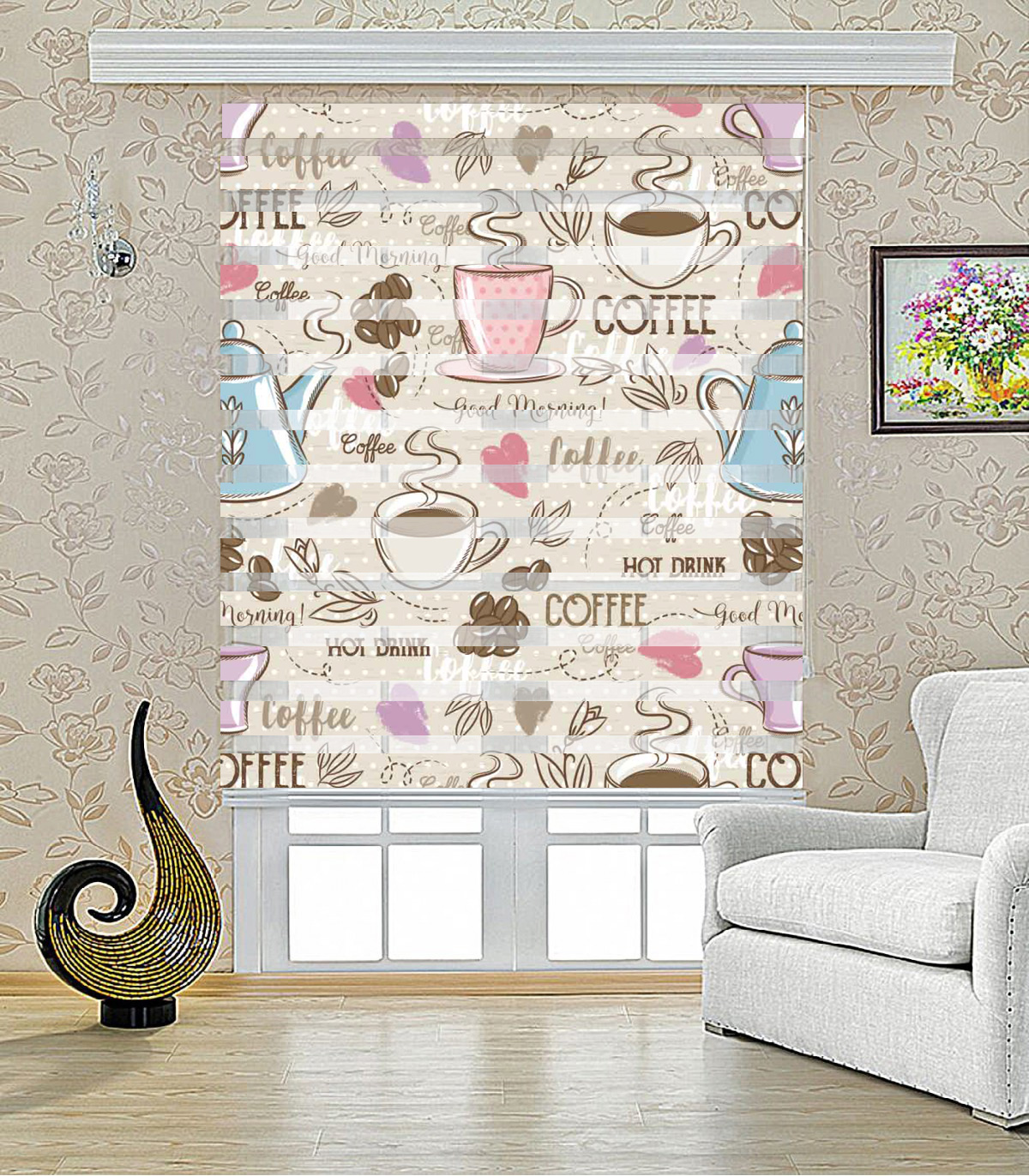 پرده زبرا آشپزخانه طرح COFFEE مدل 1604