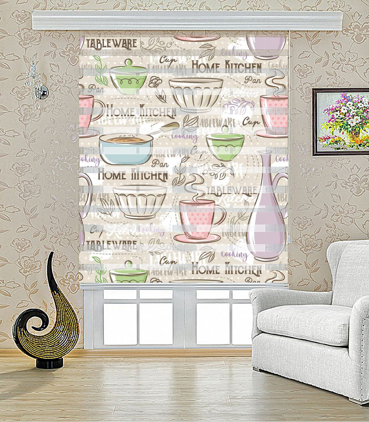 پرده آشپزخانه زبرا طرح قهوه مدل 1606