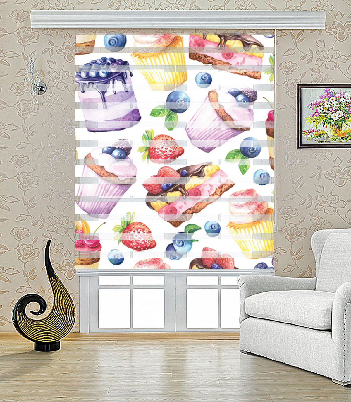 پرده زبرا آشپزخانه طرح شیرینی مدل 1610