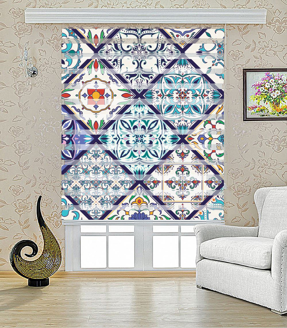 پرده زبرا طرح کاشی مدل 1703