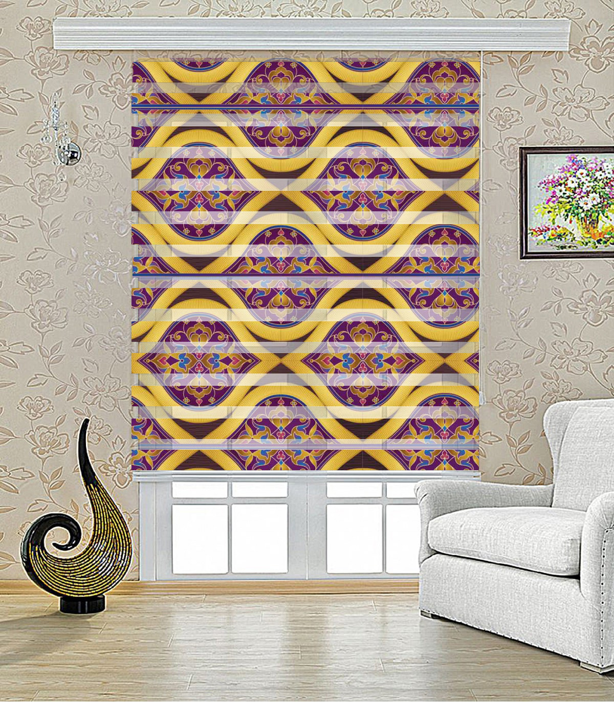 پرده کرکره ای زبرا طرح سمرقند مدل 1704