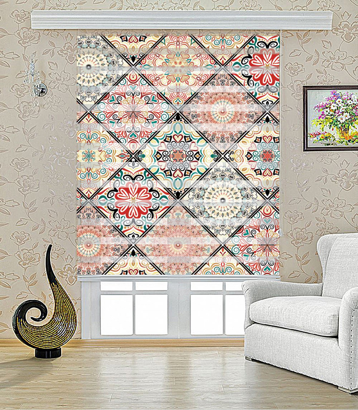 پرده کرکره ای زبرا طرح ترنج مدل 1707