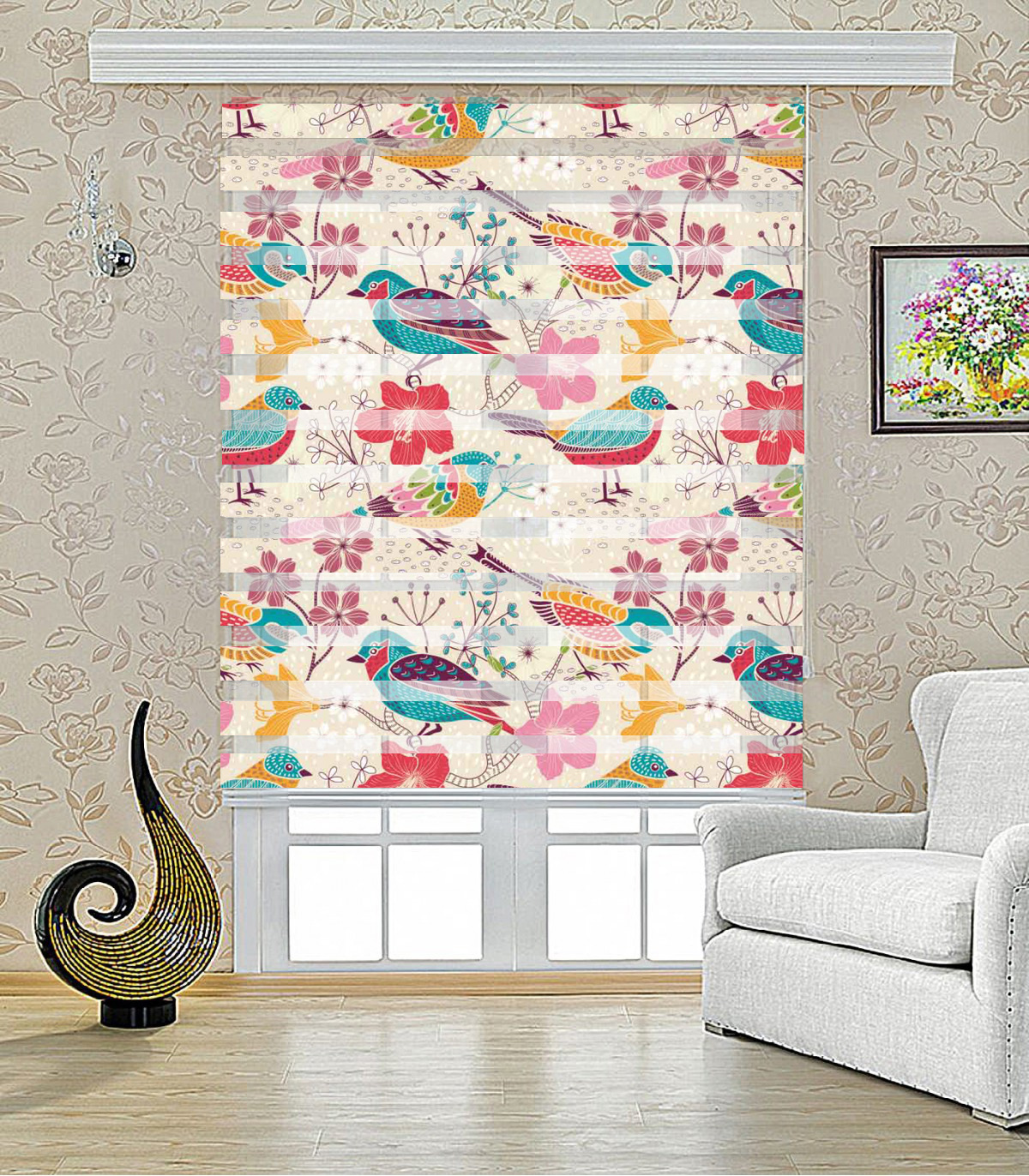 پرده زبرا طرح بلبل مدل 1230