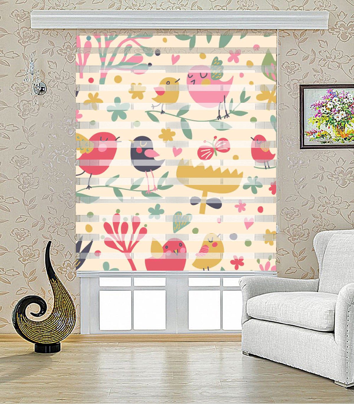 پرده زبرا طرح پرنده مدل 1421