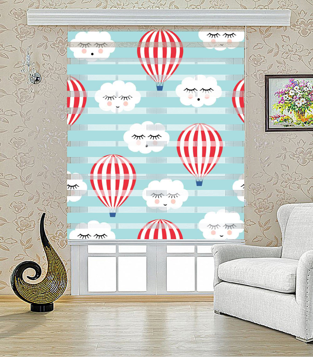 پرده کرکره ای زبرا طرح بالن مدل 1407