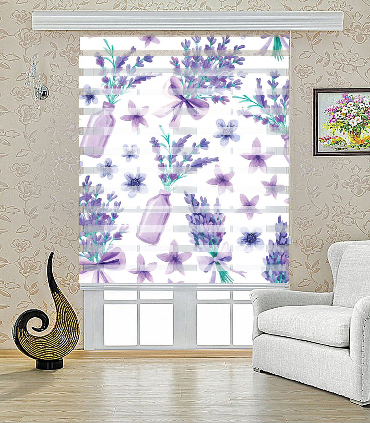 پرده کرکره ای زبرا طرح گلدان مدل 1217