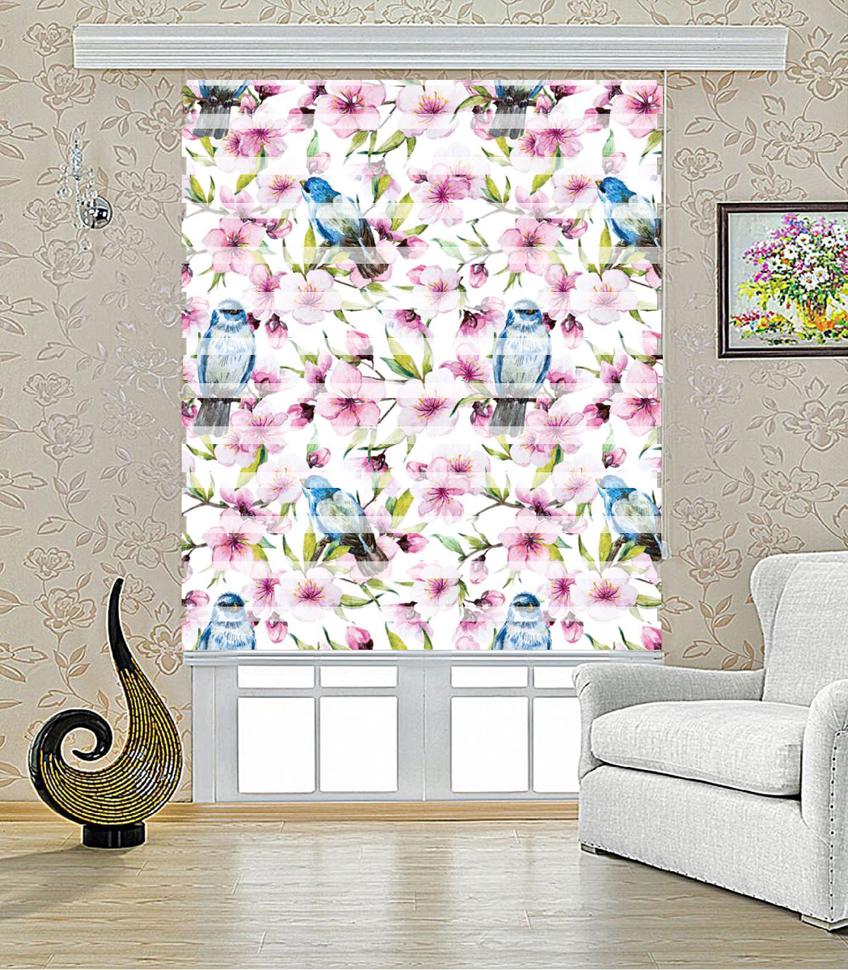 پرده زبرا طرح گنجشک مدل 1223