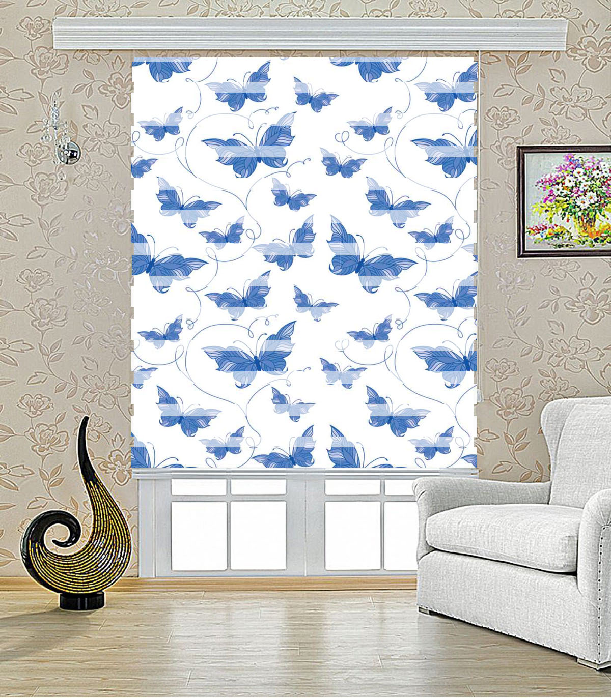 پرده زبرا طرح پروانه آبی 2 مدل 1226