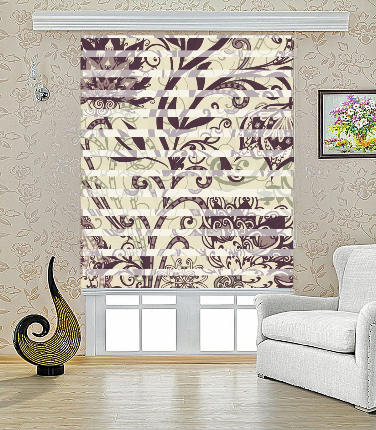 پرده زبرا طرح FLOWER مدل 1028