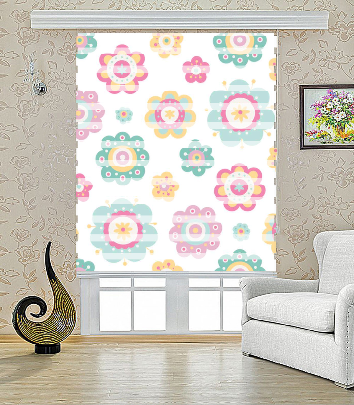 پرده کرکره ای زبرا طرح گلدار مدل 1205