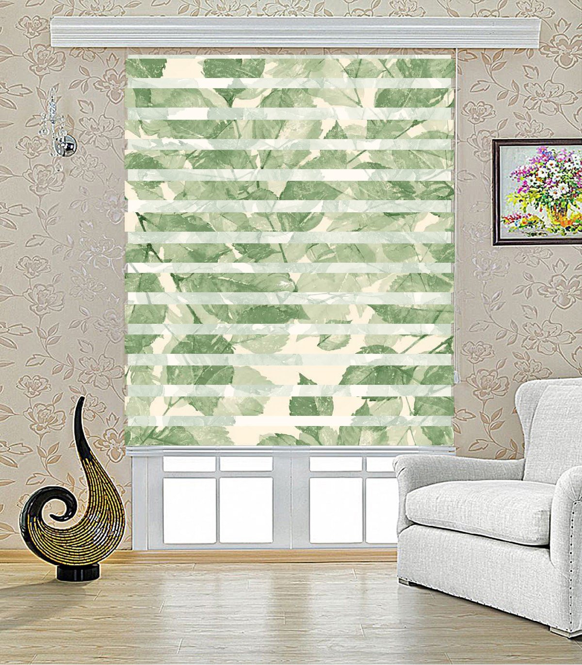 پرده زبرا طرح برگ مدل 1006