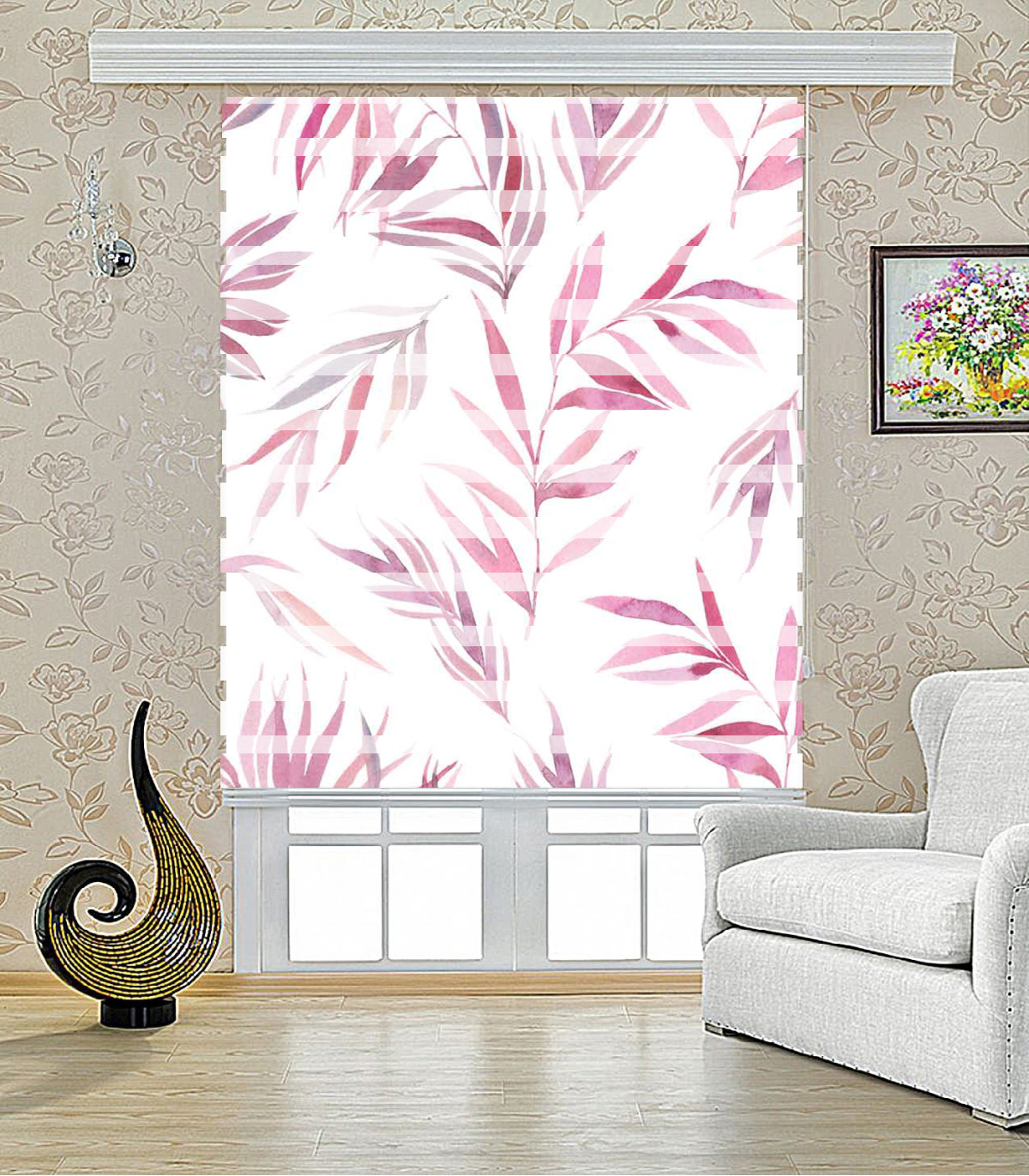 پرده زبرا طرح برگ ریزان مدل 1007