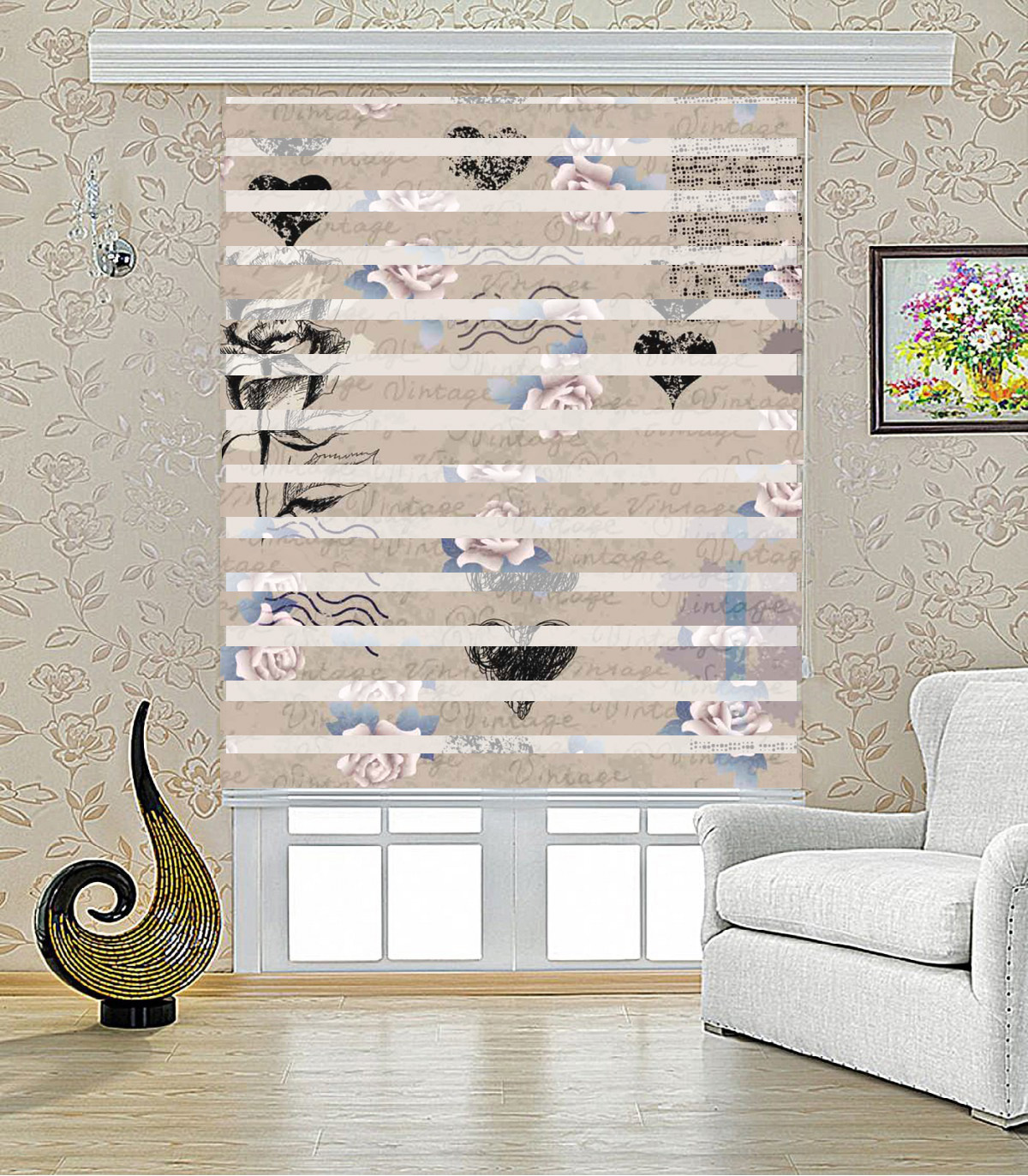 پرده زبرا طرح BLACK ROSE مدل 1002